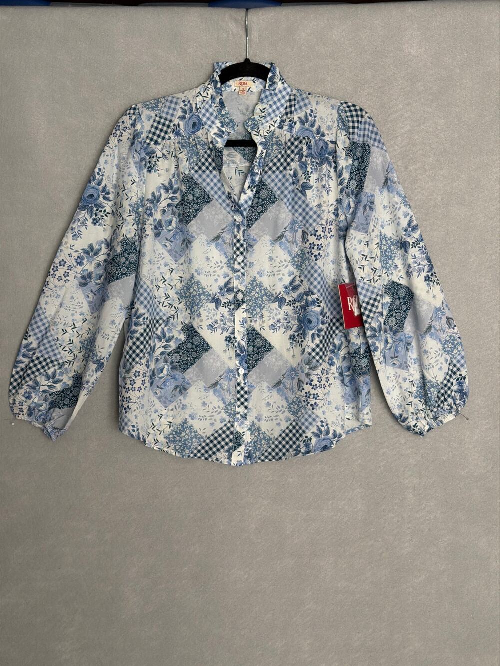 Reba Voile Twilight Prairie Top Button Front Ruffle Neckline Women's Small NEW